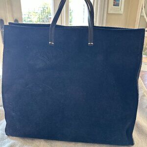 Clare V. Simple Tote in Navy Suede and Black Leather Strap Handles